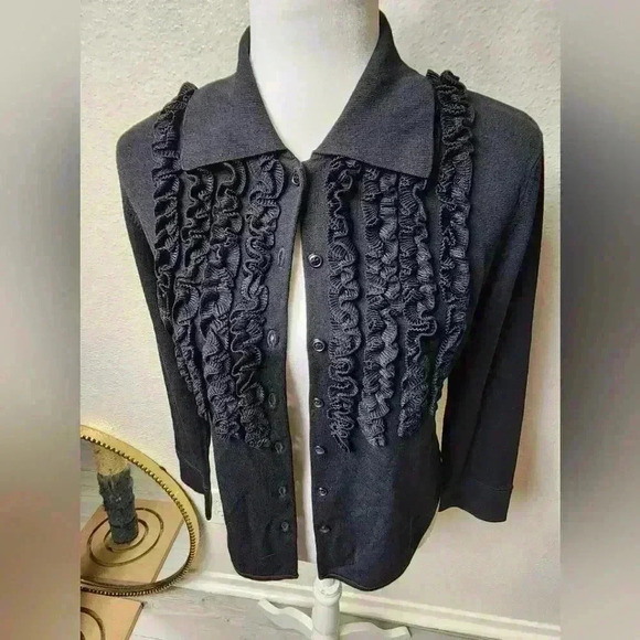 Theme Black Ruffled Button-Up Cardigan - Picture 2 of 8
